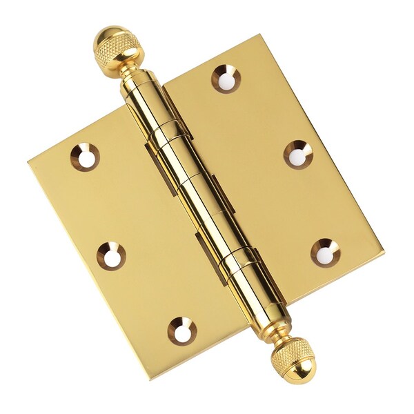 Embassy 3-1/2 x 3-1/2 Solid Brass Ball Bearing Hinge, Polished Brass Finish with Acorn Tips 3535BBUS3A-1 - main